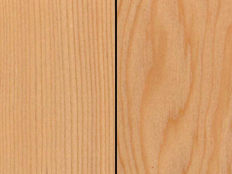 Specie profile of western hemlock showing both vertical grain on the left and mixed/flat grain on the right.