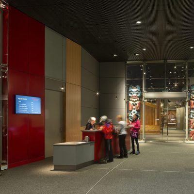 9Wood's 1100 Cross Piece Grill in Solid Western Hemlock with Stain at Alaska State Library, Archives and Museum, Juneau, Alaska. Hacker Architects. Photo: Lara Swimmer.