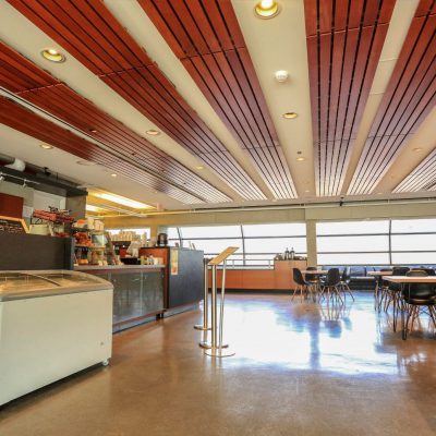 9Wood 2100 Panelized Linear at University of British Columbia Museum of Anthropology Café, Vancouver, British Columbia. UBC Design.