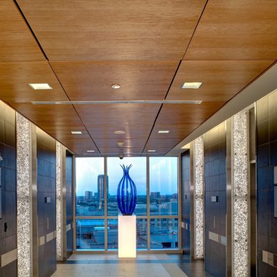 9Wood 3200 Acoustic Tile at Baylor Sammons Cancer Center, Dallas, Texas. Perkins + Will. Photo: Mark Menjivar.