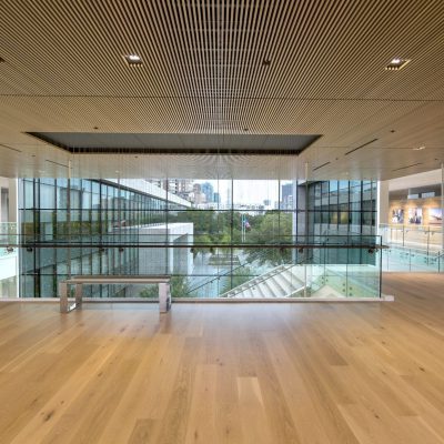 9Wood 1400 Dowel/Cross Piece Grille at Hillwood Offices at Turtle Creek, Dallas, Texas. Mithun; BOKA Powell. Photo: Irish Coffee Studio.