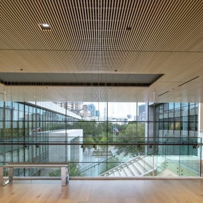 9Wood 1400 Dowel/Cross Piece Grille at Hillwood Offices at Turtle Creek, Dallas, Texas. Mithun; BOKA Powell. Photo: Irish Coffee Studio.