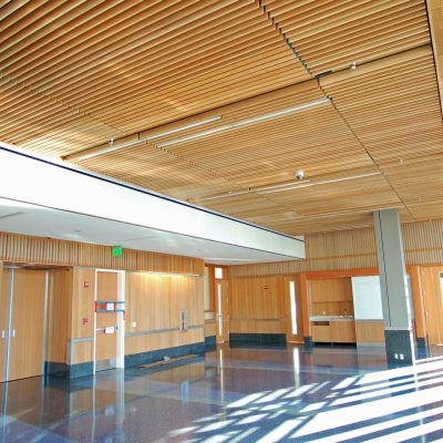 9Wood 5200 Staggered Perf Tile at UC Berkeley Li Ka Shing Center, Berkeley, California. ZGF Architects.