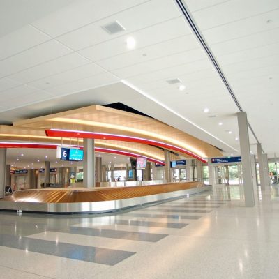 9Wood 8300 Acoustic Wood Wave at Sacramento International Airport (Landside), Sacramento, California. Corgan; Fentress Architects.