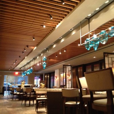 9Wood 1200 Dowel Grille at Hilton Midtown Herb N' Kitchen, New York, New York. Callison Architects.
