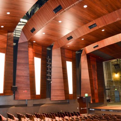 9Wood 4500 XL Channel Tile, White Maple Veneer with Stain and Western Hemlock with Stain, at LA Harbor College, Wilmington, California. IBI Group.