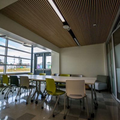 9Wood 1100 Cross Piece Grille at Swansea Elementary, Denver, Colorado. AndersonMasonDale Architects.