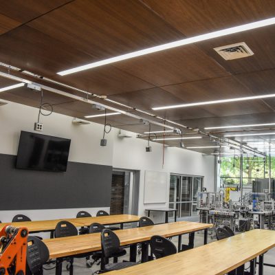 9Wood 3100 Acoustic Plank at Linn-Benton Community College Mechatronics, Albany, Oregon. Pivot Architecture.