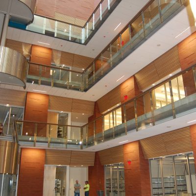 9Wood 1100 Cross Piece Grille and 2100 Panelized Linear at Interdisciplinary Science & Technology Building IV, Arizona State University, Tempe, Arizona. Steven Ehrlich Architects, HDR Architecture.