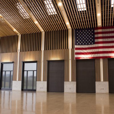 9Wood 1100 Cross Piece Grille at Colonel Nesmith Readiness Center, Dallas, Oregon. Hacker Architects.