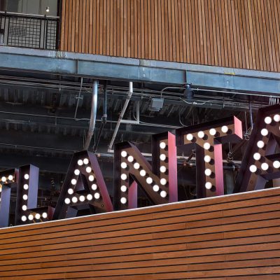 9Wood's 2300 Continuous Linear in White Oak Veneer with stain at State Farm Arena in Atlanta, Georgia. HOK. Architect Emily Louchart of HOK used wood to create a space that “looks and feels more like a concert hall than an arena.” Photo: Creative Sources Photography.