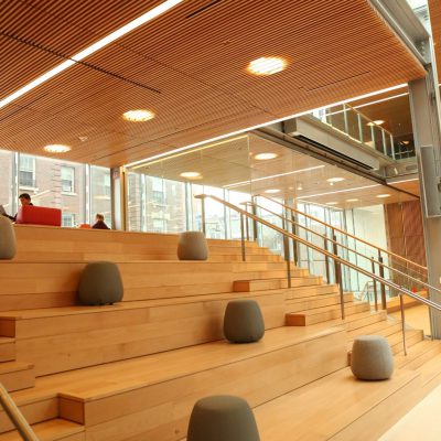 9Wood's 1100 Cross Piece Grille in FSC certified Solid European Beech with Clear Finish at The Smith Campus Center, Harvard University, Cambridge, Massachusetts. Hopkins Architects and Bruner/Cott Architects. Being a high-profile building, the architect required a high level of craftsmanship to match the prestige of the university and please its donors.