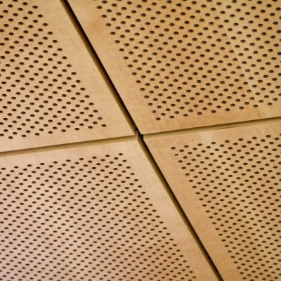 9Wood 5200 Staggered Perf Tile at Yamada Language Center, University of Oregon, Eugene, Oregon. Robertson Sherwood Architects.