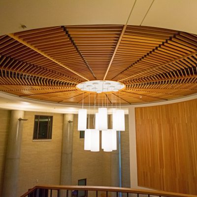 9Wood 1100 Cross Piece Grille at Ritchie School of Engineering, University of Denver, Denver, Colorado. AndersonMasonDale Architects.