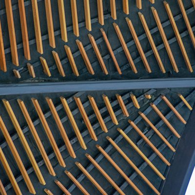 9Wood 1100 Cross Piece Grille at Ritchie School of Engineering, University of Denver, Denver, Colorado. AndersonMasonDale Architects.