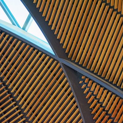 9Wood 1100 Cross Piece Grille at Ritchie School of Engineering, University of Denver, Denver, Colorado. AndersonMasonDale Architects.