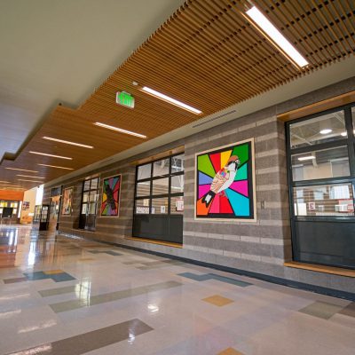 9Wood 1100 Cross Piece Grille at Joe Shoemaker Elementary School, Denver, Colorado. AndersonMasonDale Architects.