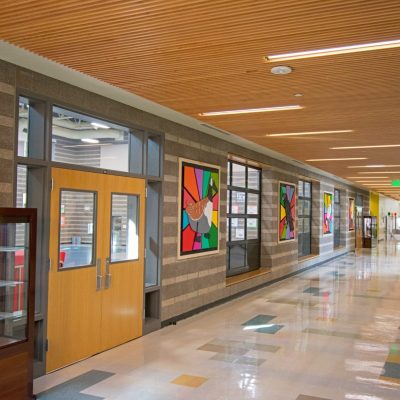 9Wood 1100 Cross Piece Grille at Joe Shoemaker Elementary School, Denver, Colorado. AndersonMasonDale Architects.