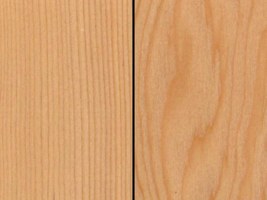 Specie profile of western hemlock showing both vertical grain on the left and mixed/flat grain on the right. 