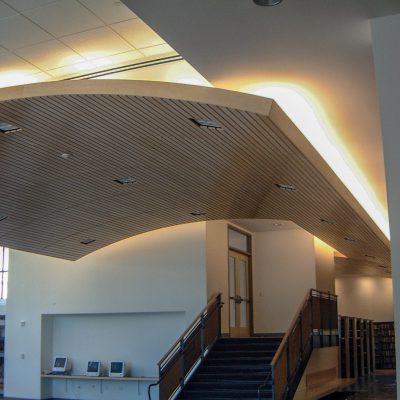 9Wood 8200 Linear Wood Wave at the Marin Academy Library, San Rafael, California. Studio Bondy Architecture.