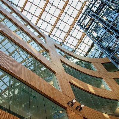 9Wood 8100 Wood Grille Wave at the Atrium, Victoria, British Columbia. D'Ambrosio Architecture + Urbanism.