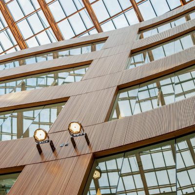 9Wood 8100 Wood Grille Wave at the Atrium, Victoria, British Columbia. D'Ambrosio Architecture + Urbanism.