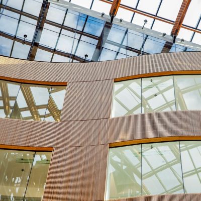 9Wood 8100 Wood Grille Wave at the Atrium, Victoria, British Columbia. D'Ambrosio Architecture + Urbanism.