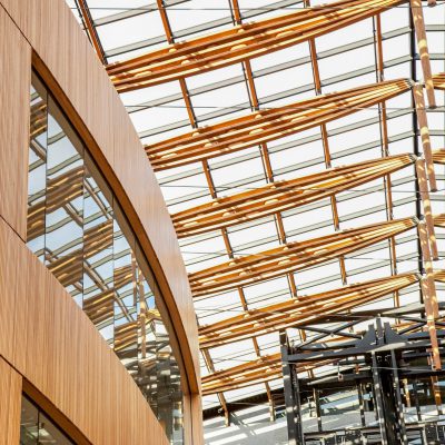 9Wood 8100 Wood Grille Wave at the Atrium, Victoria, British Columbia. D'Ambrosio Architecture + Urbanism.