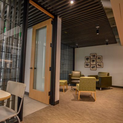 9Wood 1400 Dowel/Cross Piece Grille at the Yarmuth Wilsdon Offices, Seattle, Washington. SkB Architects.