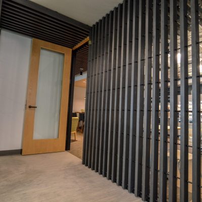 9Wood 1400 Dowel/Cross Piece Grille at the Yarmuth Wilsdon Offices, Seattle, Washington. SkB Architects.