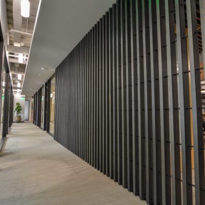 9Wood 1400 Dowel/Cross Piece Grille at the Yarmuth Wilsdon Offices, Seattle, Washington. SkB Architects.