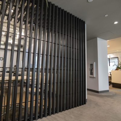 9Wood 1400 Dowel/Cross Piece Grille at the Yarmuth Wilsdon Offices, Seattle, Washington. SkB Architects.