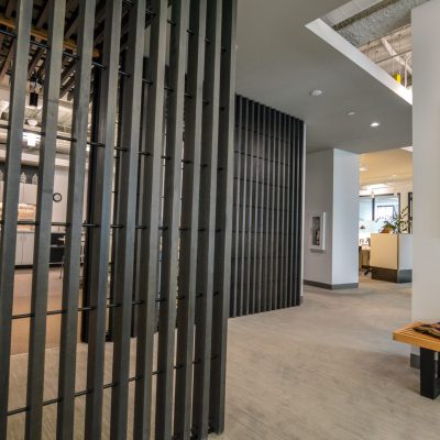 9Wood 1400 Dowel/Cross Piece Grille at the Yarmuth Wilsdon Offices, Seattle, Washington. SkB Architects.