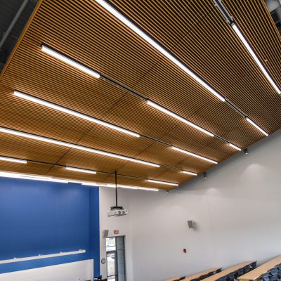 9Wood 1100 Cross Piece Grille at Black Hawk College - Health Sciences Center, Moline, Illinois. Demonica Kemper Architects.