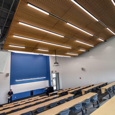 9Wood 1100 Cross Piece Grille at Black Hawk College - Health Sciences Center, Moline, Illinois. Demonica Kemper Architects.