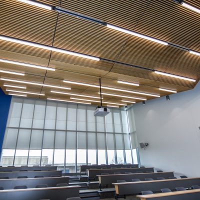 9Wood 1100 Cross Piece Grille at Black Hawk College - Health Sciences Center, Moline, Illinois. Demonica Kemper Architects.