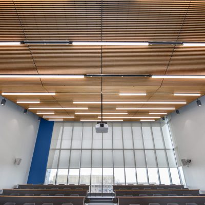 9Wood 1100 Cross Piece Grille at Black Hawk College - Health Sciences Center, Moline, Illinois. Demonica Kemper Architects.