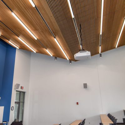 9Wood 1100 Cross Piece Grille at Black Hawk College - Health Sciences Center, Moline, Illinois. Demonica Kemper Architects.