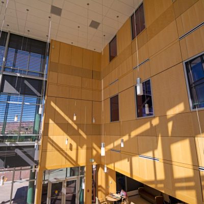 9Wood 4900 Wall Tile at the CU Colorado Springs Lane Center for Academic Health Sciences.  AndersonMasonDale Architects.