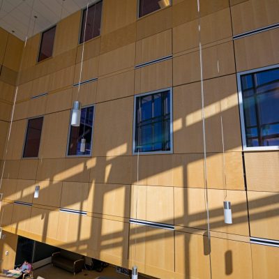 9Wood 4900 Wall Tile at the UC Colorado Springs Lane Center for Academic Health Sciences.  AndersonMasonDale Architects.