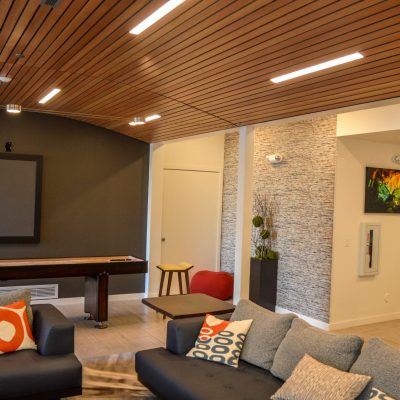 8200 Linear Wood Wave at the Columbia City Apartments, Seattle, Washington.  Lair Design.