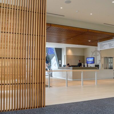 9Wood 1400 Dowel/Cross Piece Grille at the University of Portland Recreation Center. 360 Architecture.