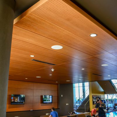 9Wood 5100 Parallel Perf Tile at the ASU Sun Devils Fitness Complex expansion, Tempe, Arizona.  Studio Ma and Sasaki Associates. Photo: Marshall Roemen.