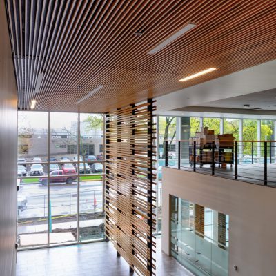9Wood 1100 Cross Piece Grille at the SAIF Headquarters in Salem, Oregon. Ankrom Moisan Architects.