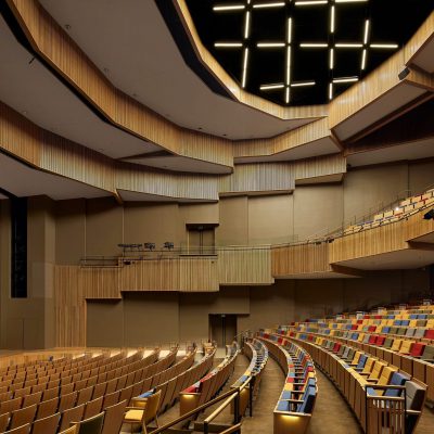 Vertical 1100 Cross Piece Grille at the University of Texas Rio Grande Valley Performing Arts Center. Page Southerland Page.