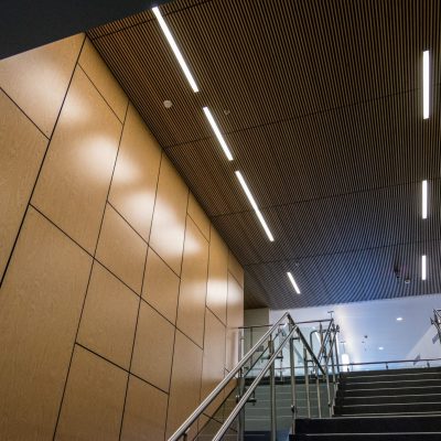 9Wood 1100 Cross Piece Grille at the Willamette High School Science Complex, Eugene, Oregon.  Soderstrom Architects.