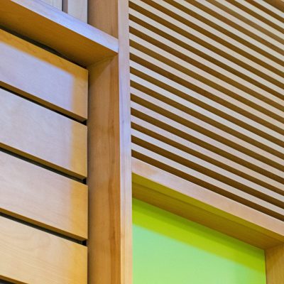 9Wood 1400 Dowel/Cross Piece Grille at the CSU Pueblo Psychology Building, Pueblo, Colorado. demmon design studios.