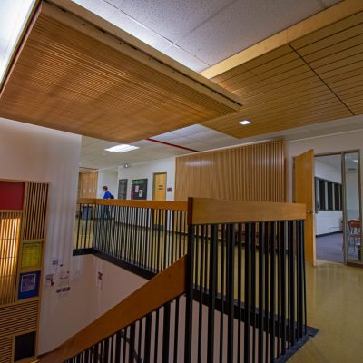 9Wood 1400 Dowel/Cross Piece Grille at the CSU Pueblo Psychology Building, Pueblo, Colorado.  demmon design studios.