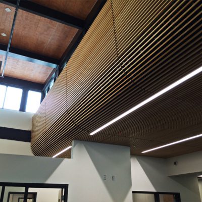 9Wood 1100 Cross Piece Grille at La Conner Middle School, La Conner, Washington. Hutteball & Oremus Architecture.