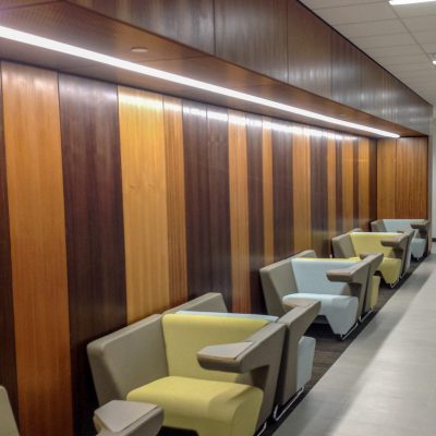 9Wood 4900 Wall Tile at the UT Dallas Callier Richardson Expansion, Richardson, Texas. SmithGroup JJR.